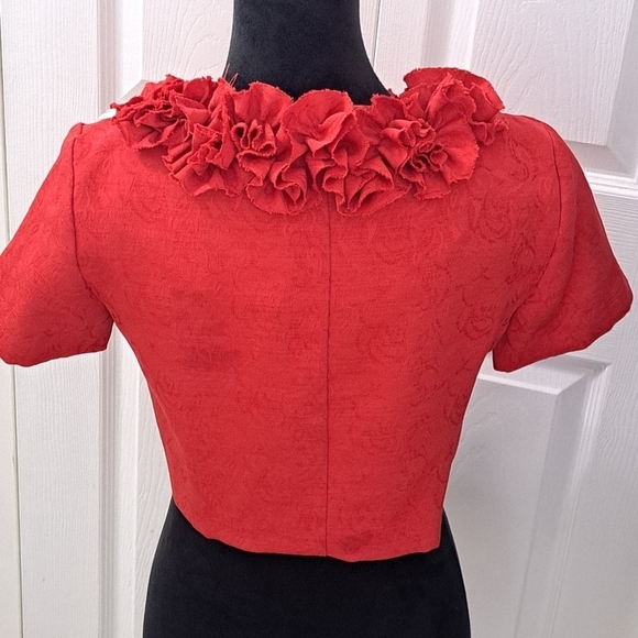 Danny & Nicole Red Textured Cropped Shrug Size 4P - Picture 3 of 9